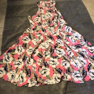 Fit and flare sleeveless tropical dress